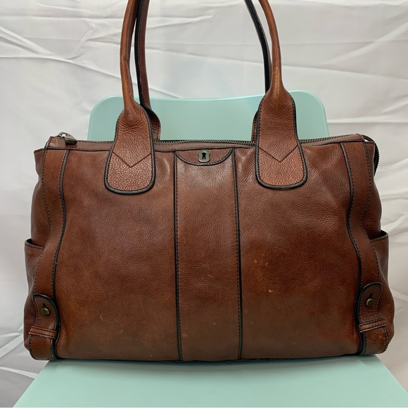 Fossil Brown Leather Large XL Weekender Laptop Briefcase Maddox Satchel Bag - Picture 13 of 13